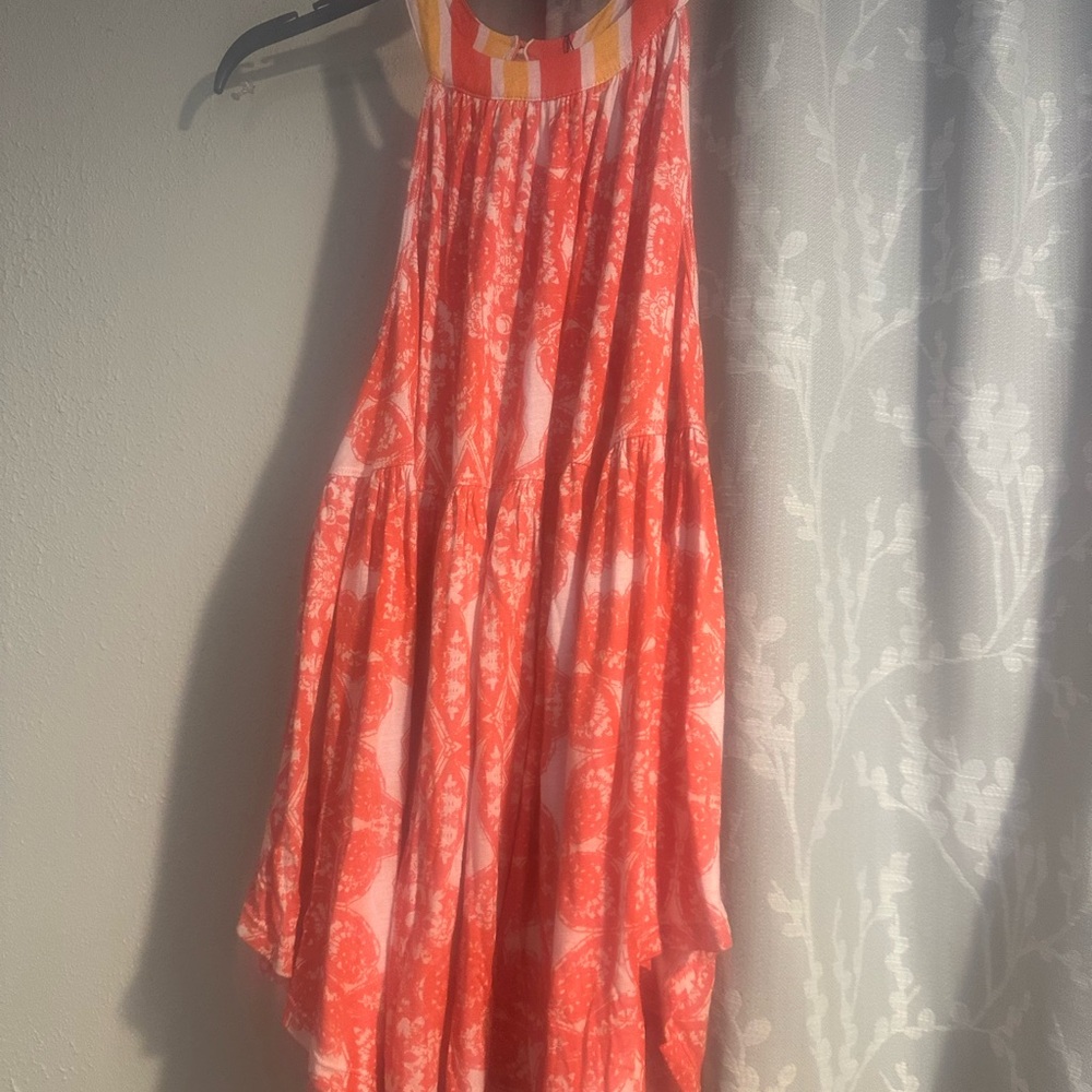 Free People-Vibrant Orange and White Sleeveless Dress